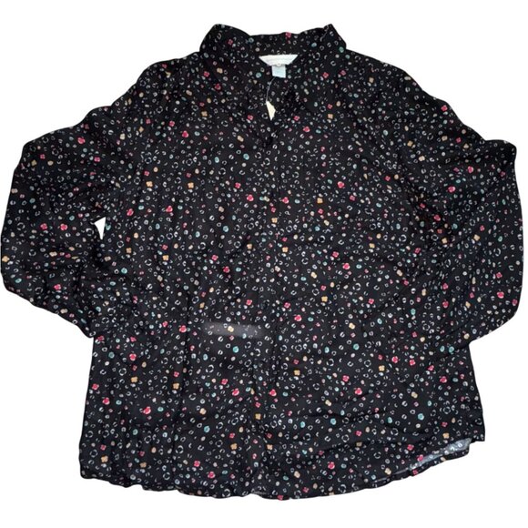 Christopher & Banks Womens Collared Button Front Blouse-Black-Size L-NWT - Picture 1 of 6